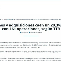 Las fusiones y adquisiciones caen un 20,3% en enero, con 161 operaciones, segn TTR